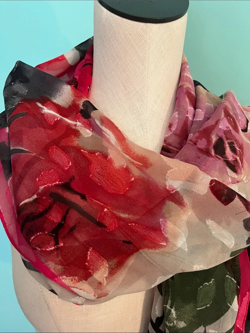 Vince Camuto Floral Sheer Scarf with Hot Pink Edge